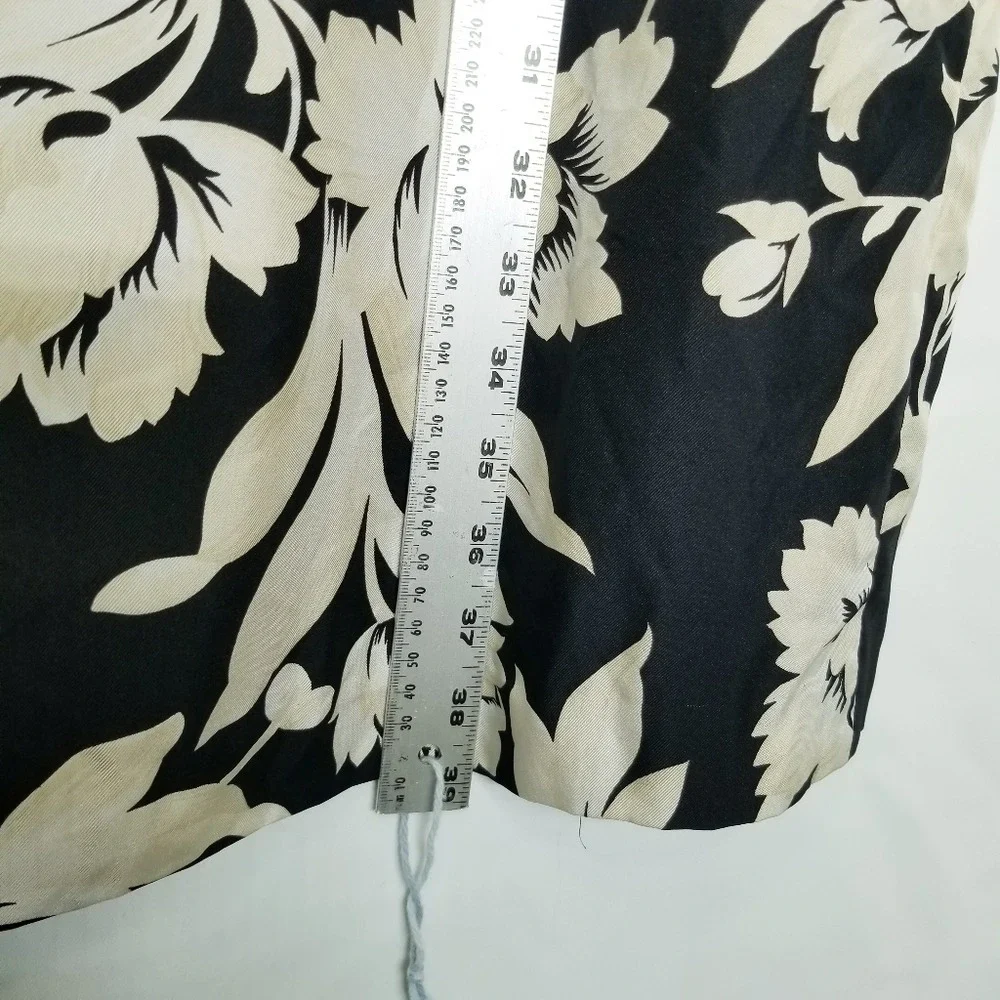 Ann Taylor Floral Silk Sleeveless Dress Black Ivory Midi Women's Size 10 90S‎